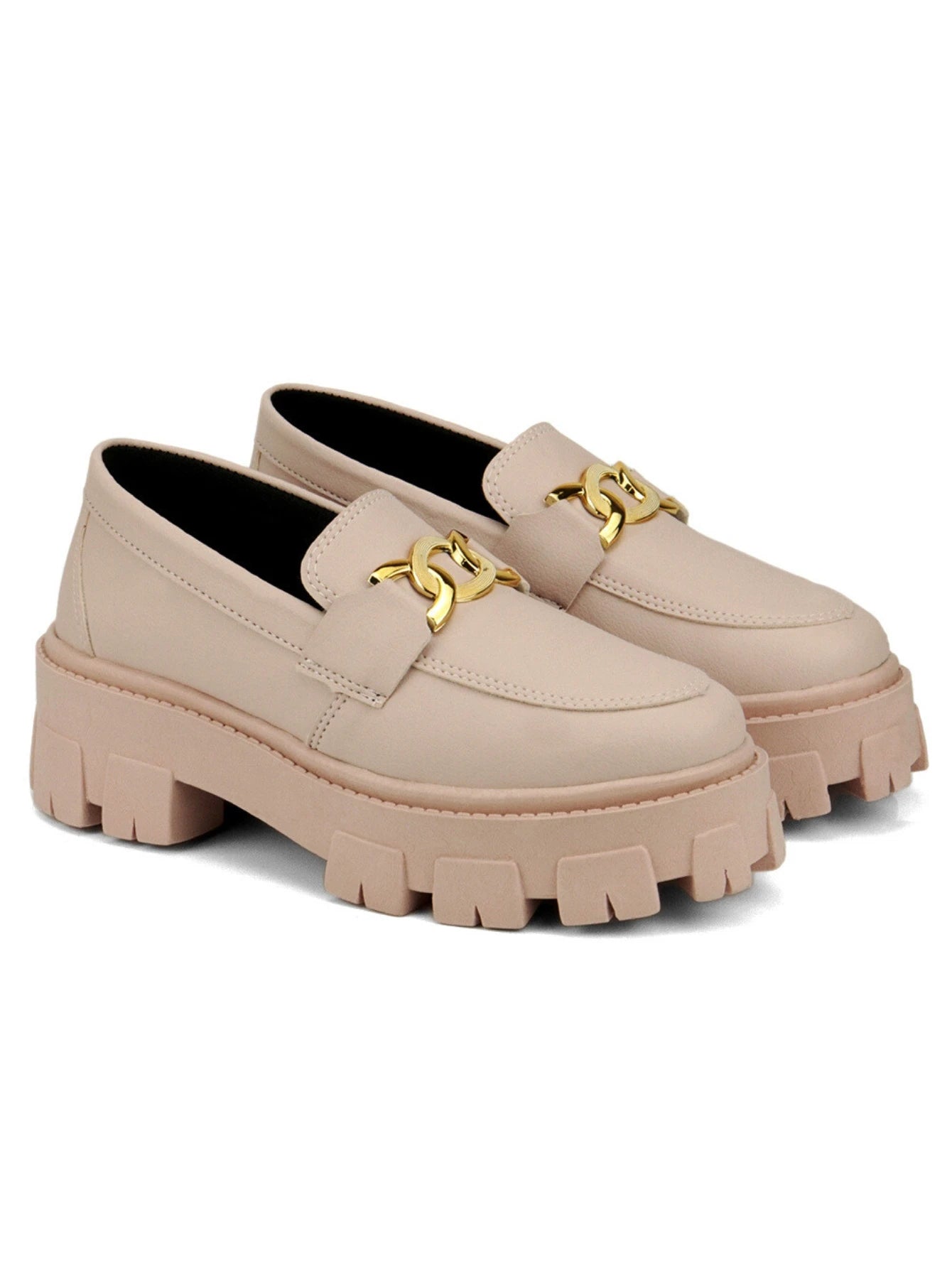 GuGi Mocassim Tratorado Blogueira Feminino Sapato Com Metal Dourado GuGi Com Solado Alto Leve Plataforma 403-GG