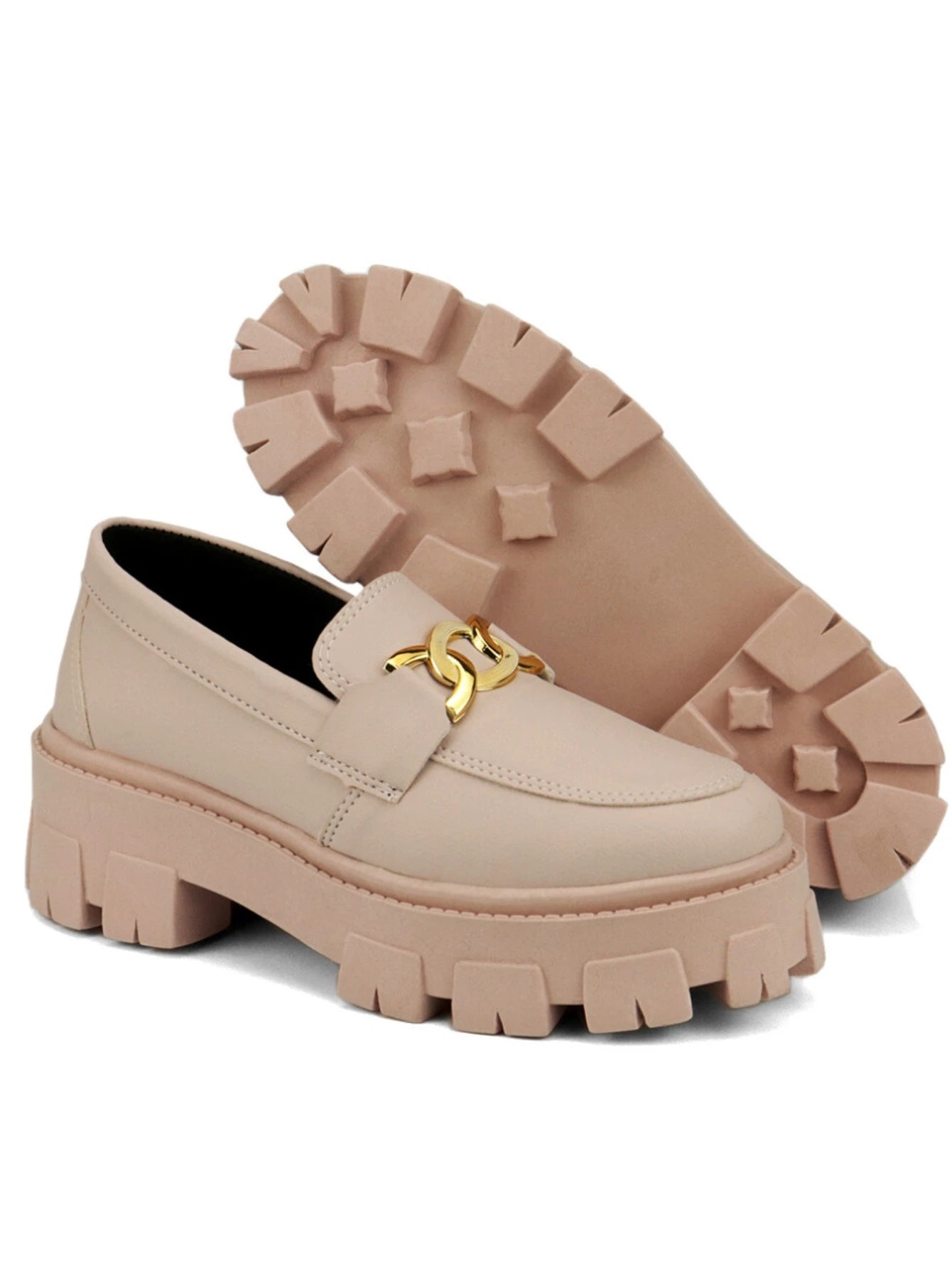 GuGi Mocassim Tratorado Blogueira Feminino Sapato Com Metal Dourado GuGi Com Solado Alto Leve Plataforma 403-GG