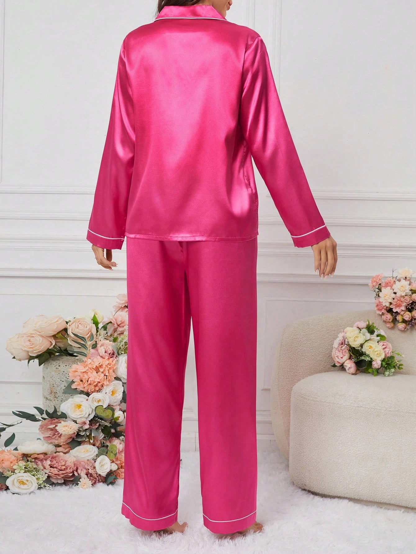 Pijama Feminino Pink Liso em Cetim - Nelima