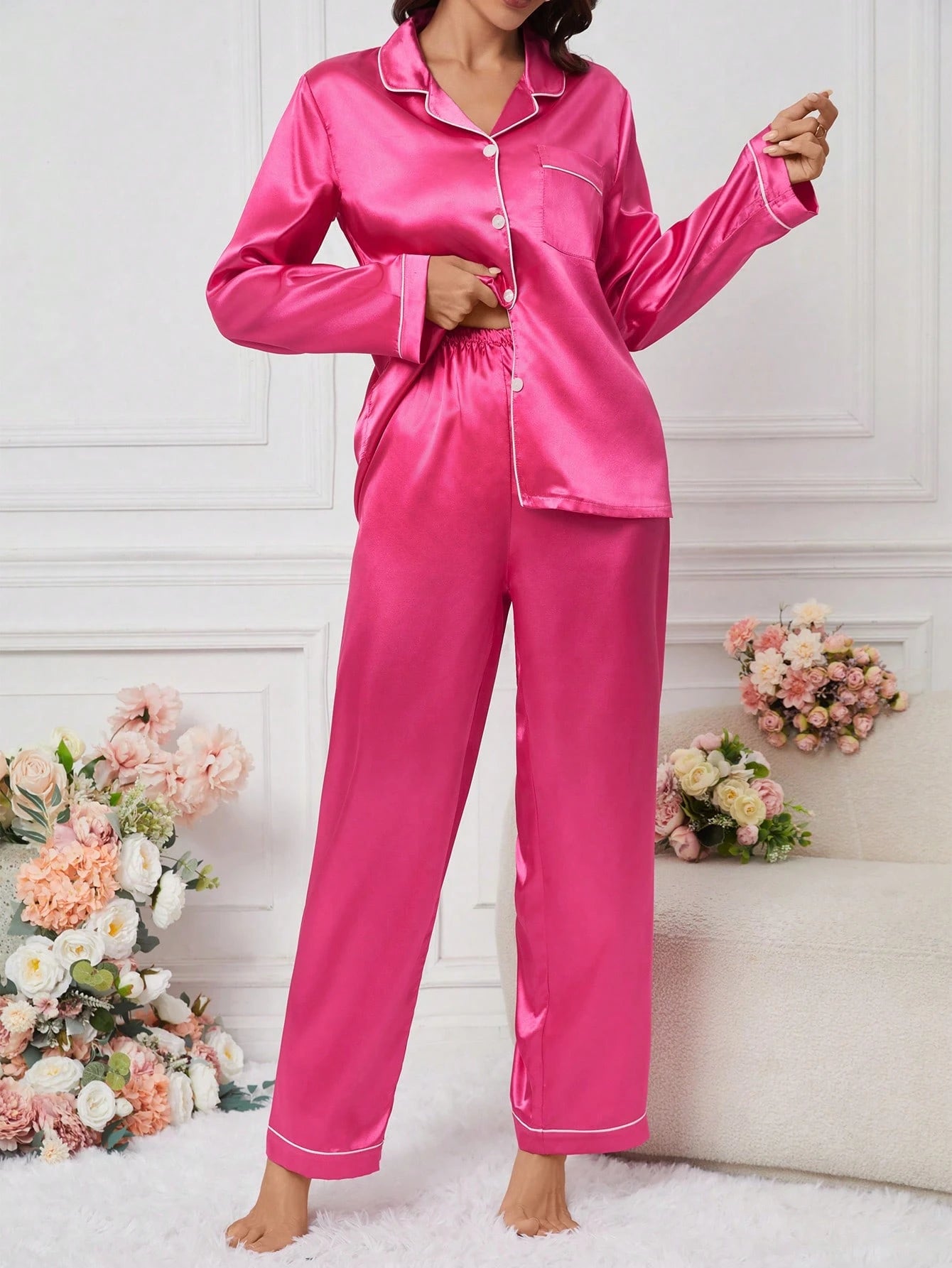 Pijama Feminino Pink Liso em Cetim - Nelima