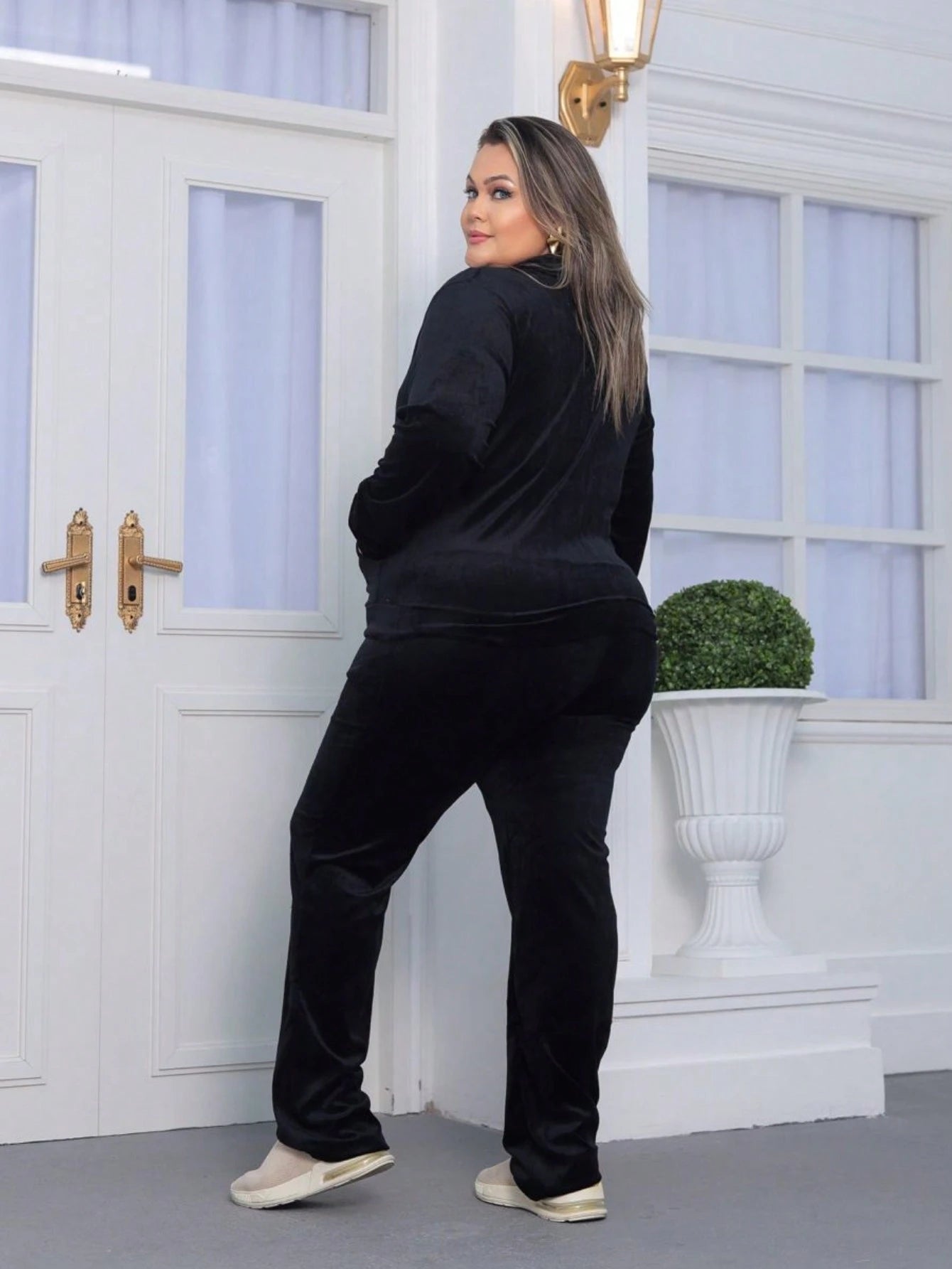 Conjunto De Frio Feminino Plus Size Inverno Plush Veludo Agasalho