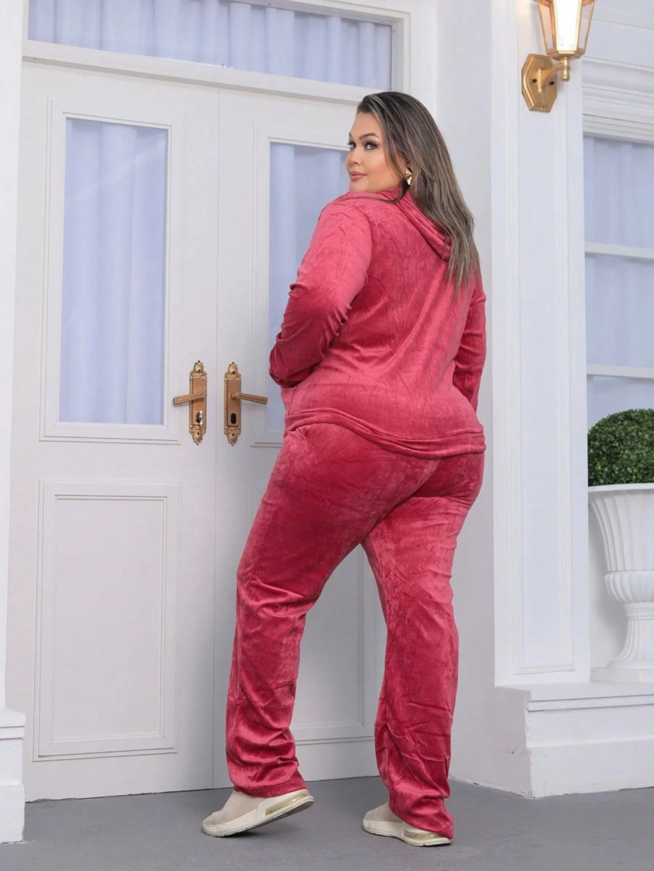 Conjunto De Frio Feminino Plus Size Inverno Plush Veludo Agasalho