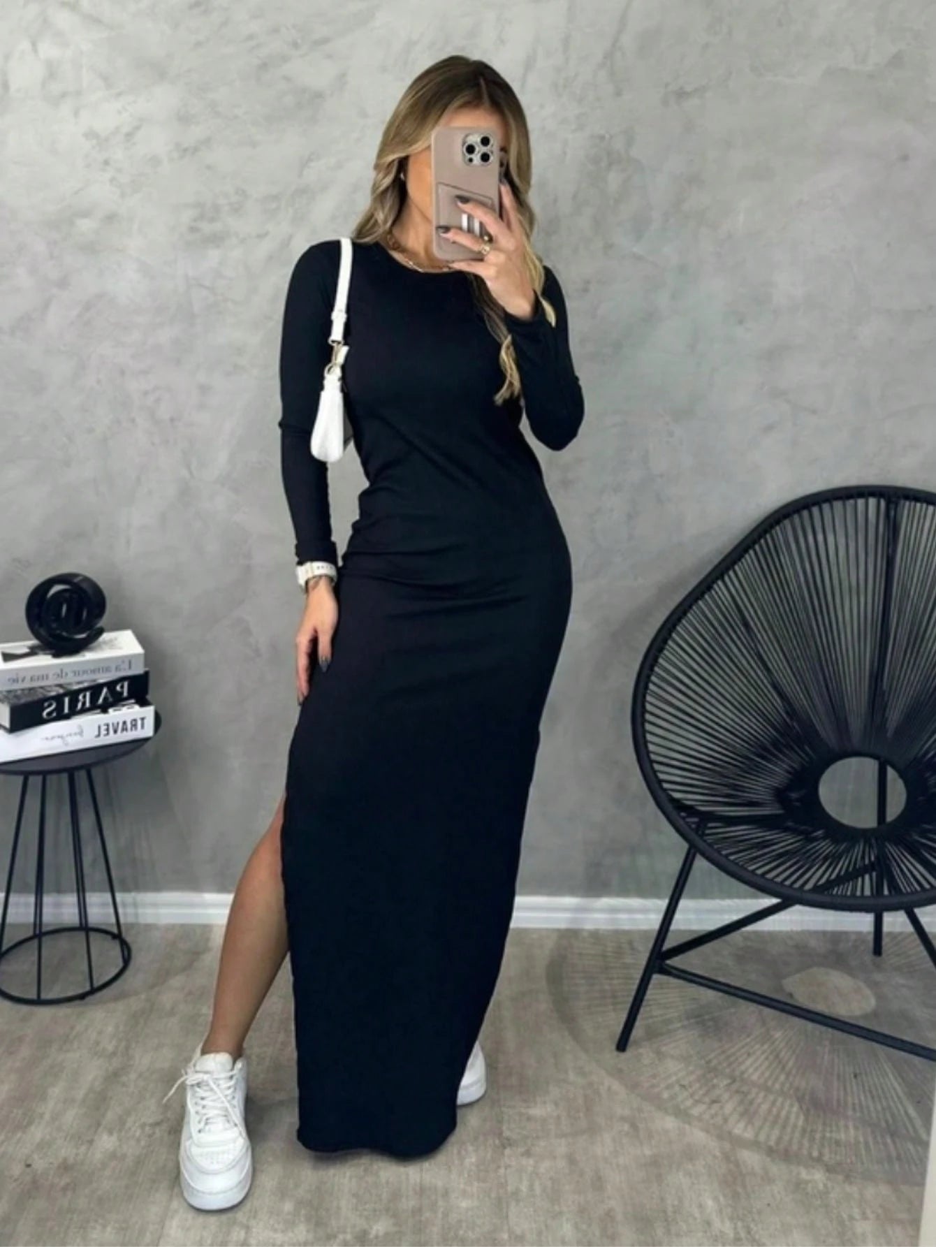 Vestido Longo Casual com Fenda - Nelima
