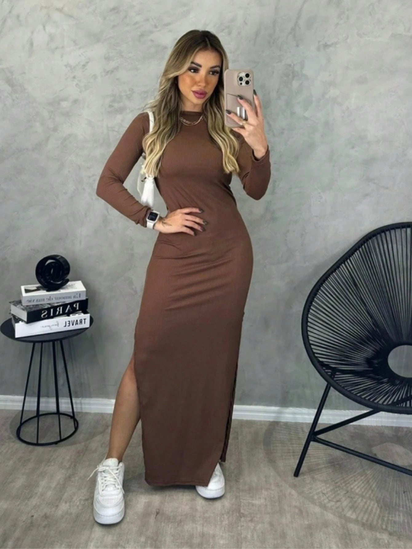 Vestido Longo Casual com Fenda - Nelima