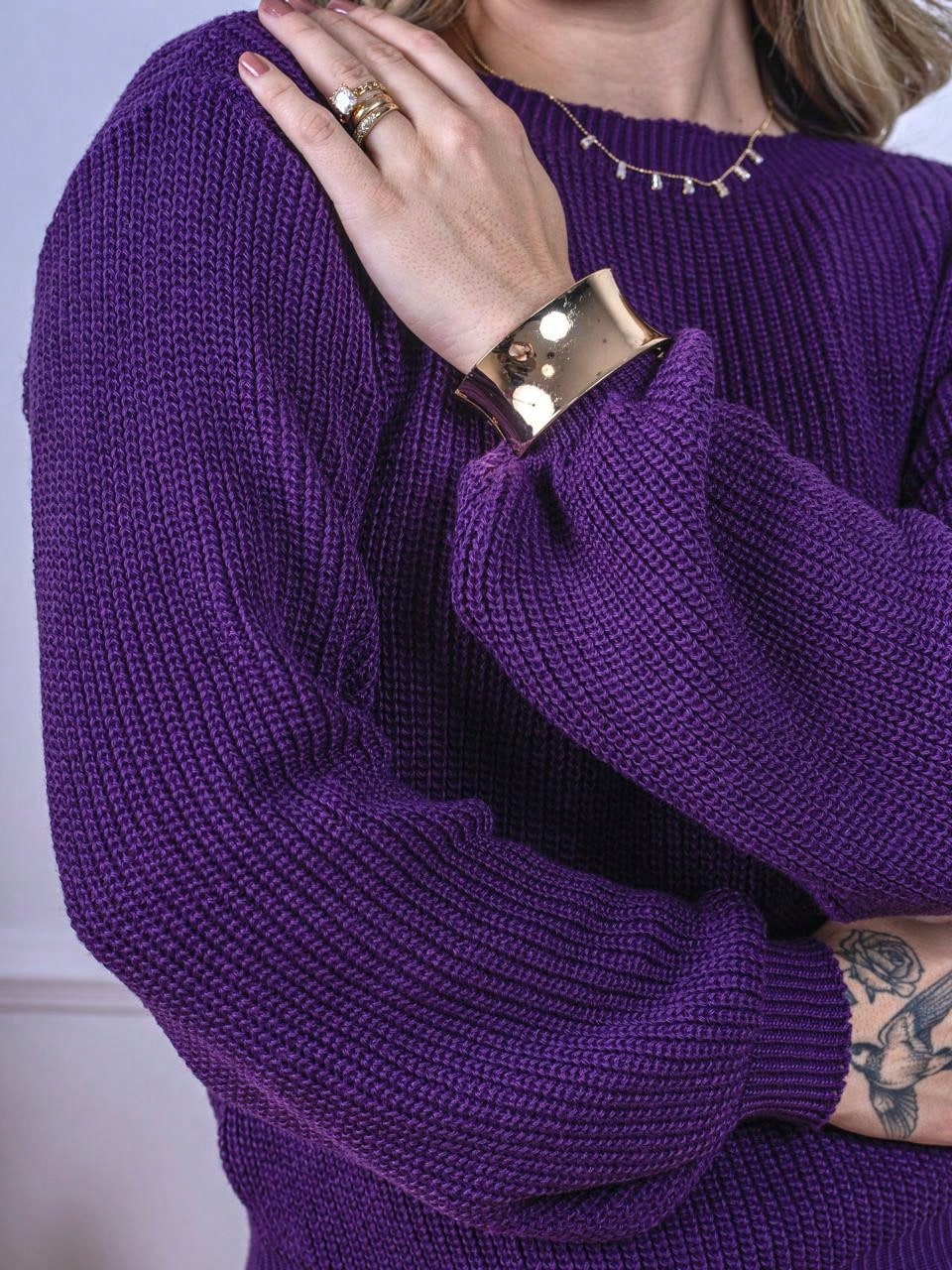 Blusa cropped feminina de tricot manga bufante lisa outono inverno