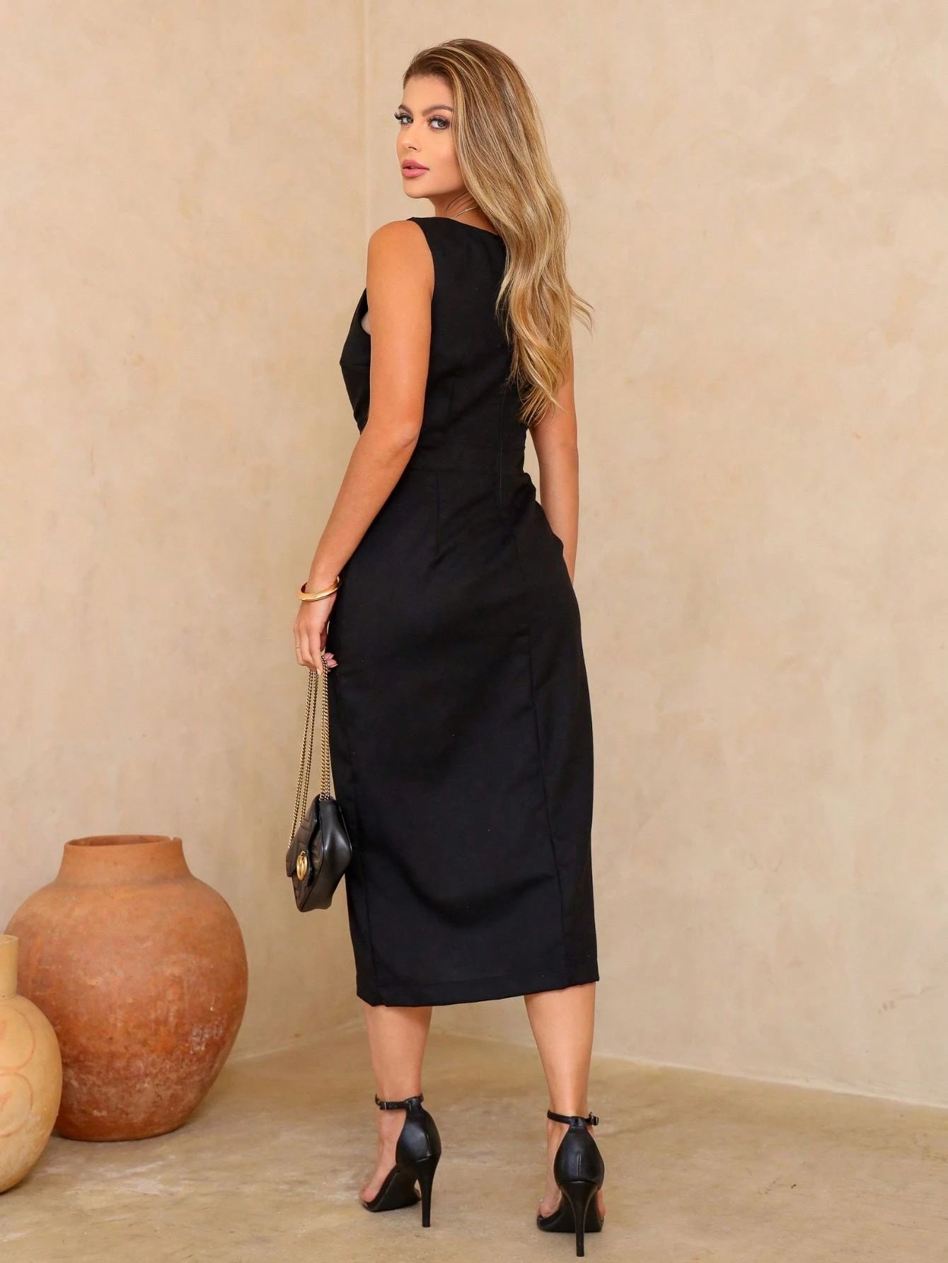 Vestido Midi em Linho com Fenda - Nelima