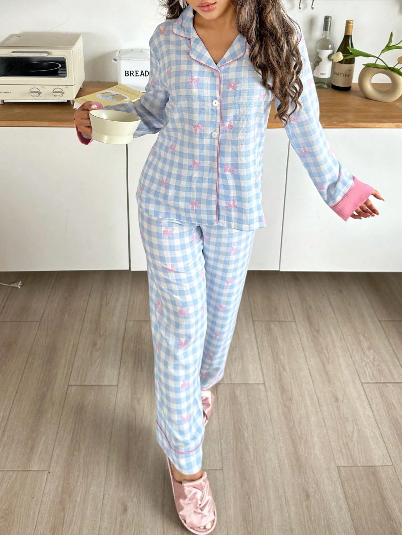 Pijama Xadrez Feminino Manga Longa em Algodão - Nelima
