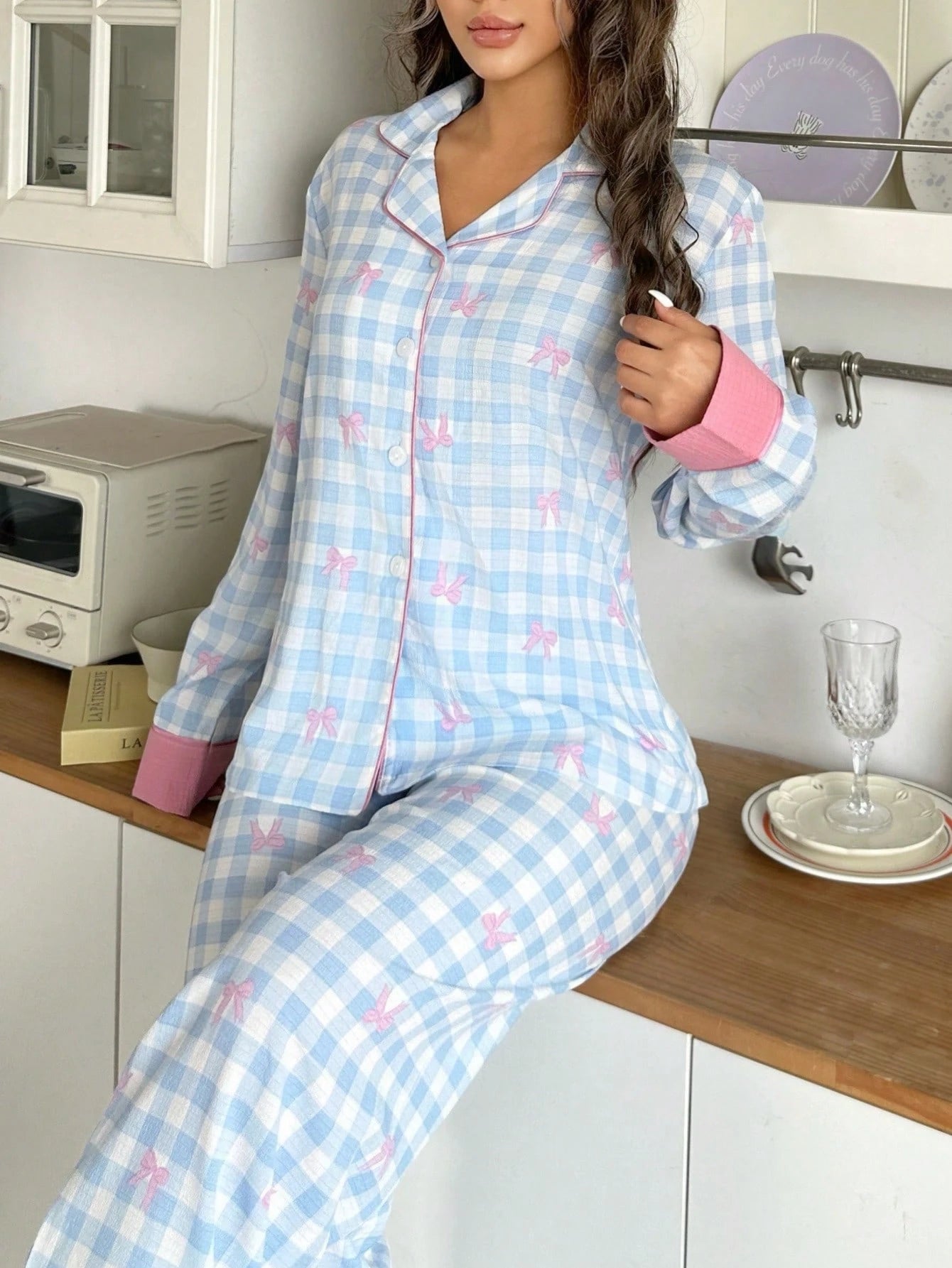 Pijama Xadrez Feminino Manga Longa em Algodão - Nelima