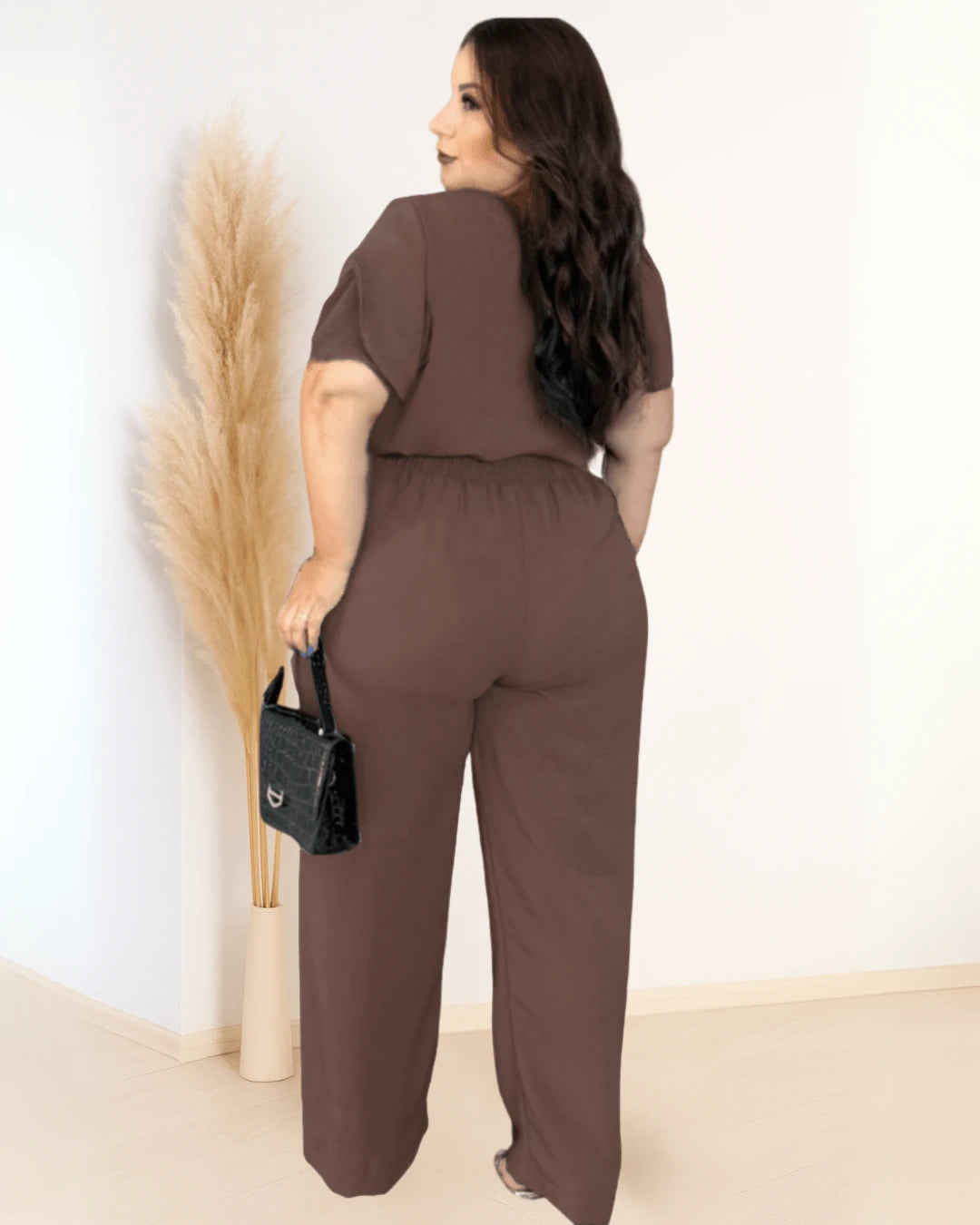 Conjunto Social Plus Size Calça Cintura Alta Bolso Regulável na Cintura+Blusa Manga Longa Elegante Evangélico alfaiataria feminino Frio Inverno