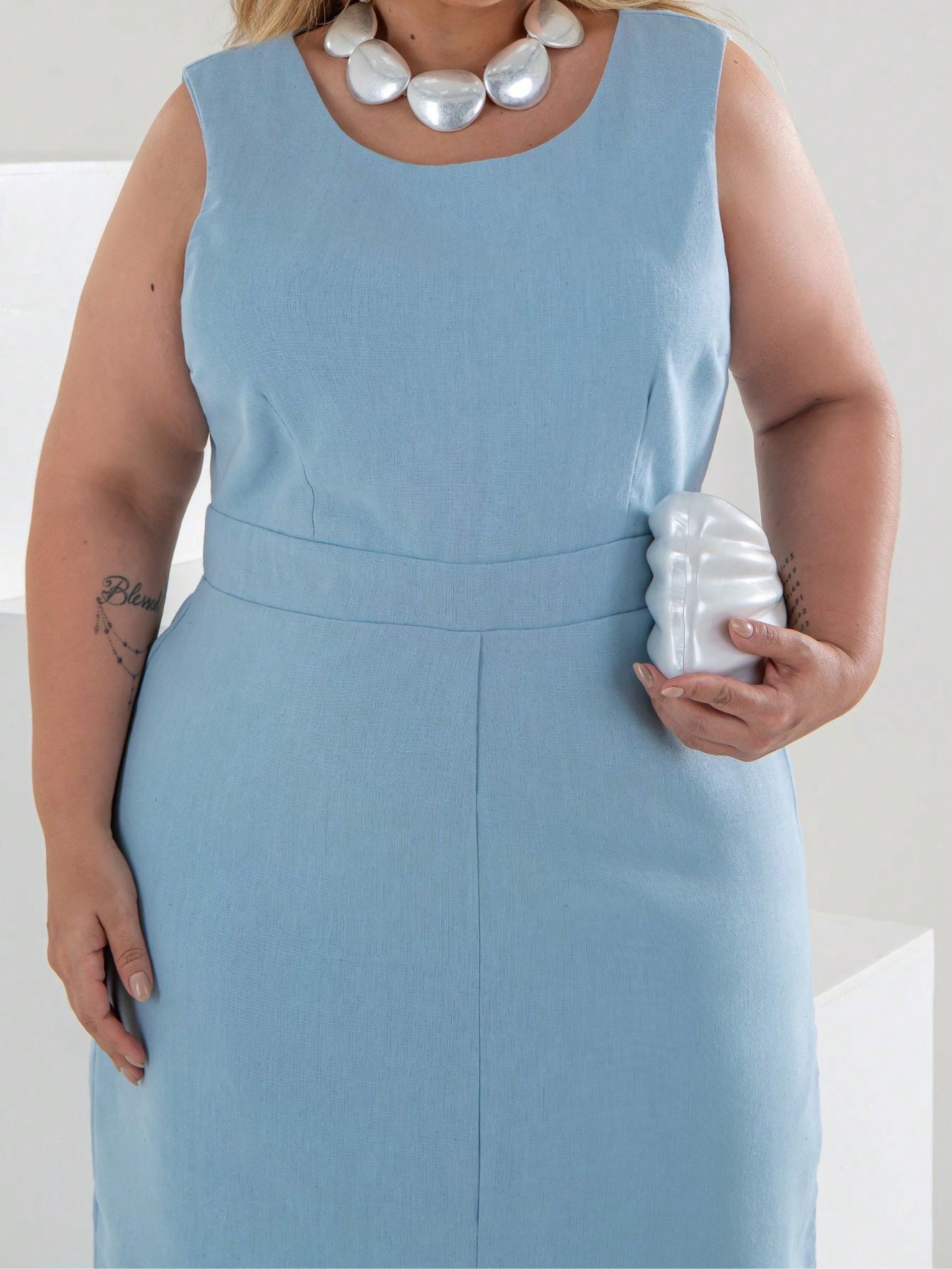 Vestido Plus Size Midi em Linho com Caimento Sofisticado Linho Vazado / cortado Noite Feriado Casamento Escritório Formal e Noturno