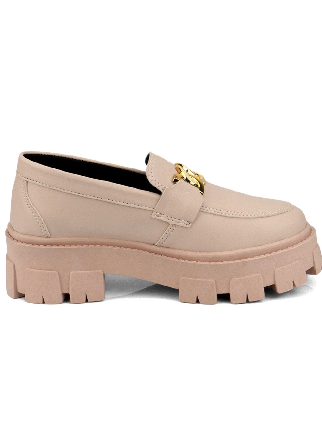GuGi Mocassim Tratorado Blogueira Feminino Sapato Com Metal Dourado GuGi Com Solado Alto Leve Plataforma 403-GG