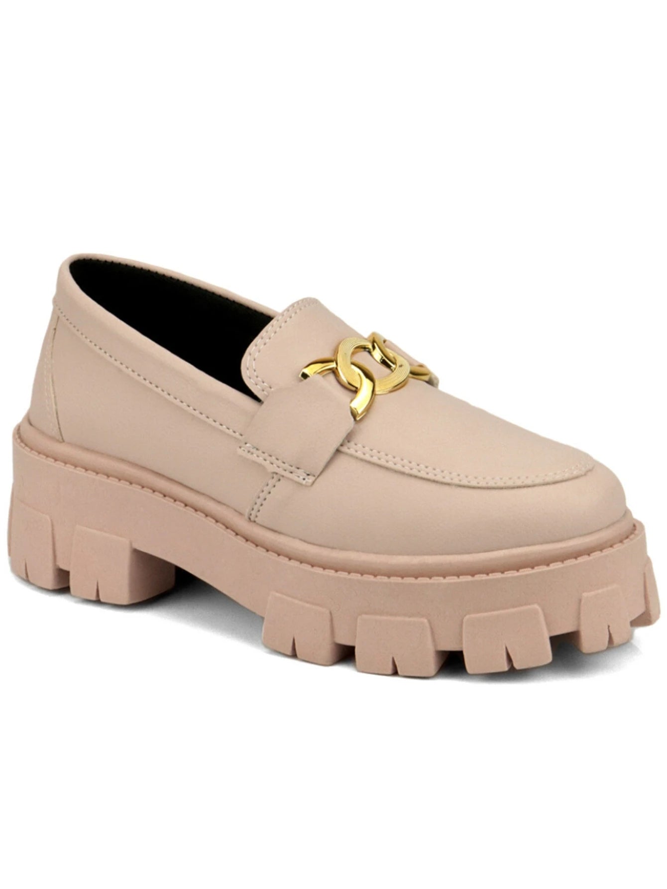 GuGi Mocassim Tratorado Blogueira Feminino Sapato Com Metal Dourado GuGi Com Solado Alto Leve Plataforma 403-GG