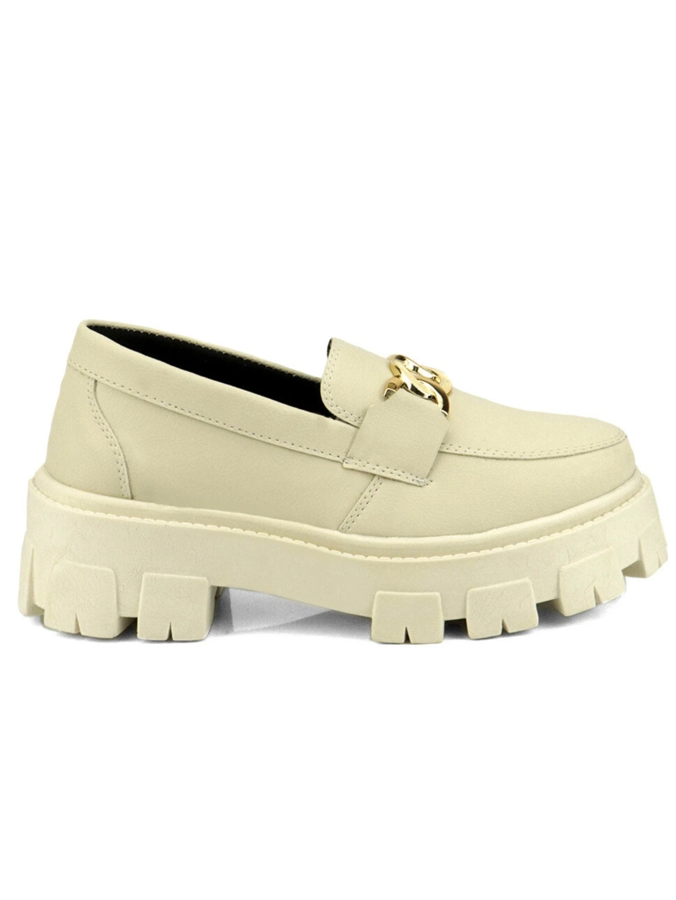 GuGi Mocassim Tratorado Blogueira Feminino Sapato Com Metal Dourado GuGi Com Solado Alto Leve Plataforma 403-GG