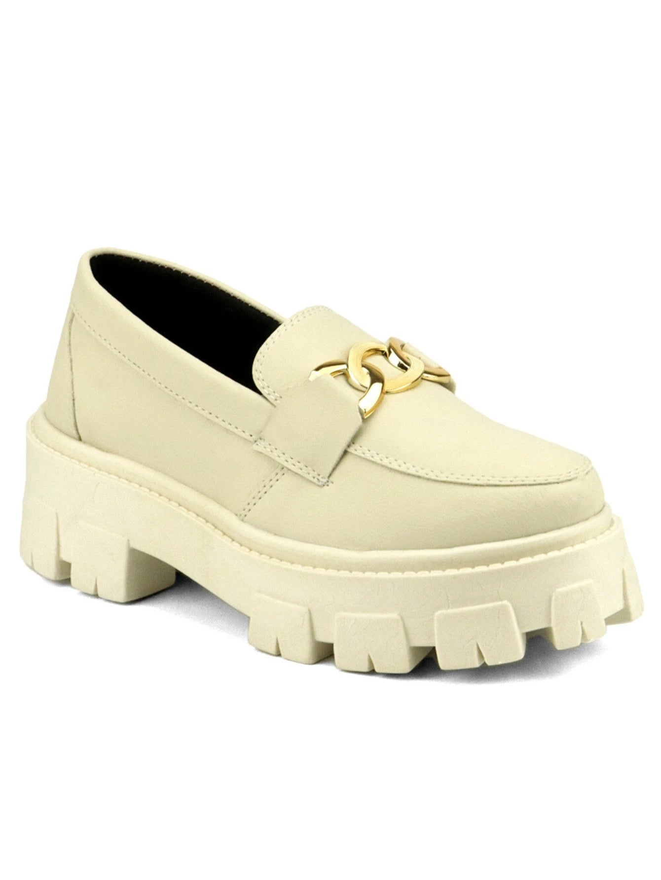 GuGi Mocassim Tratorado Blogueira Feminino Sapato Com Metal Dourado GuGi Com Solado Alto Leve Plataforma 403-GG
