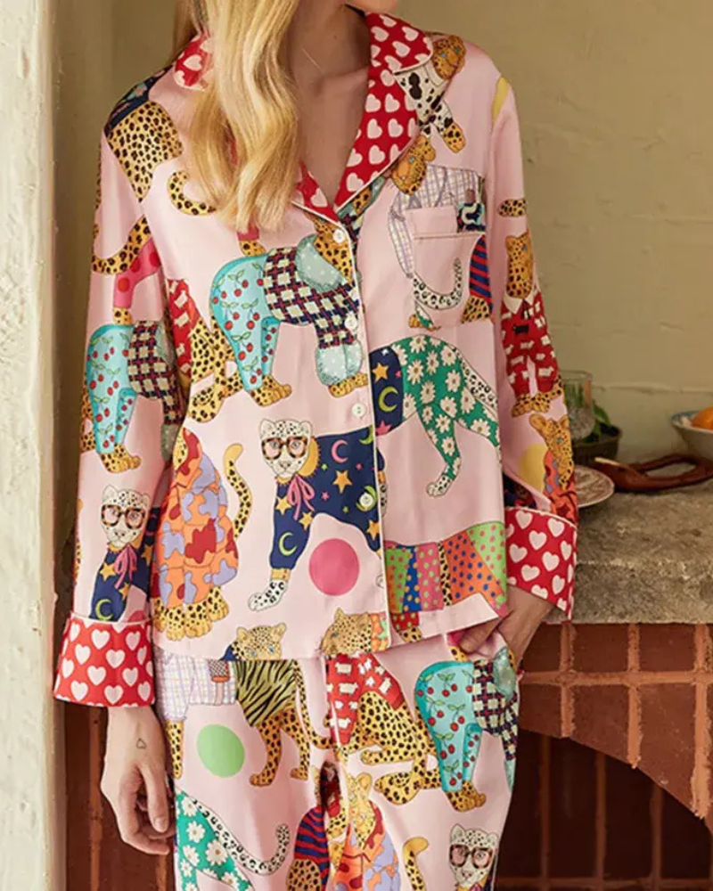 Pijama Feminino em Cetim com Estampa Divertida - Nelima
