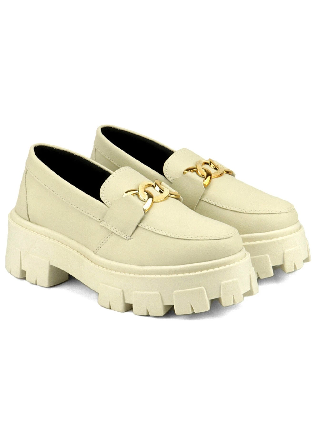 GuGi Mocassim Tratorado Blogueira Feminino Sapato Com Metal Dourado GuGi Com Solado Alto Leve Plataforma 403-GG