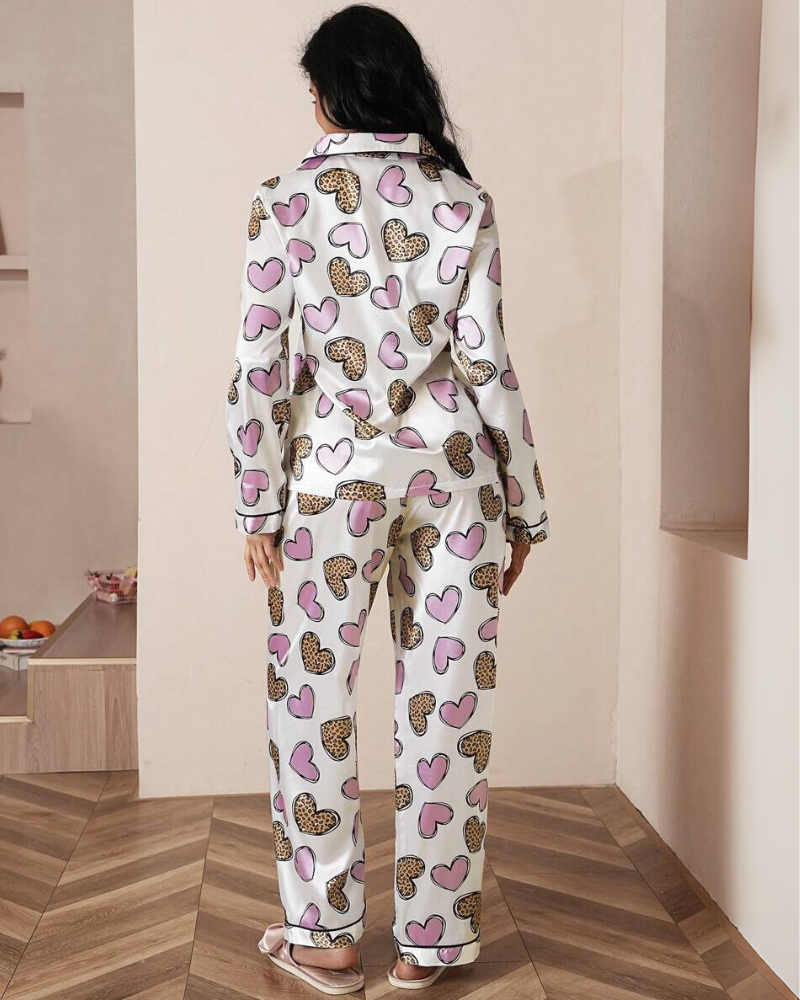 Conjunto de Pijama Feminino de Cetim Estampado - Nelima