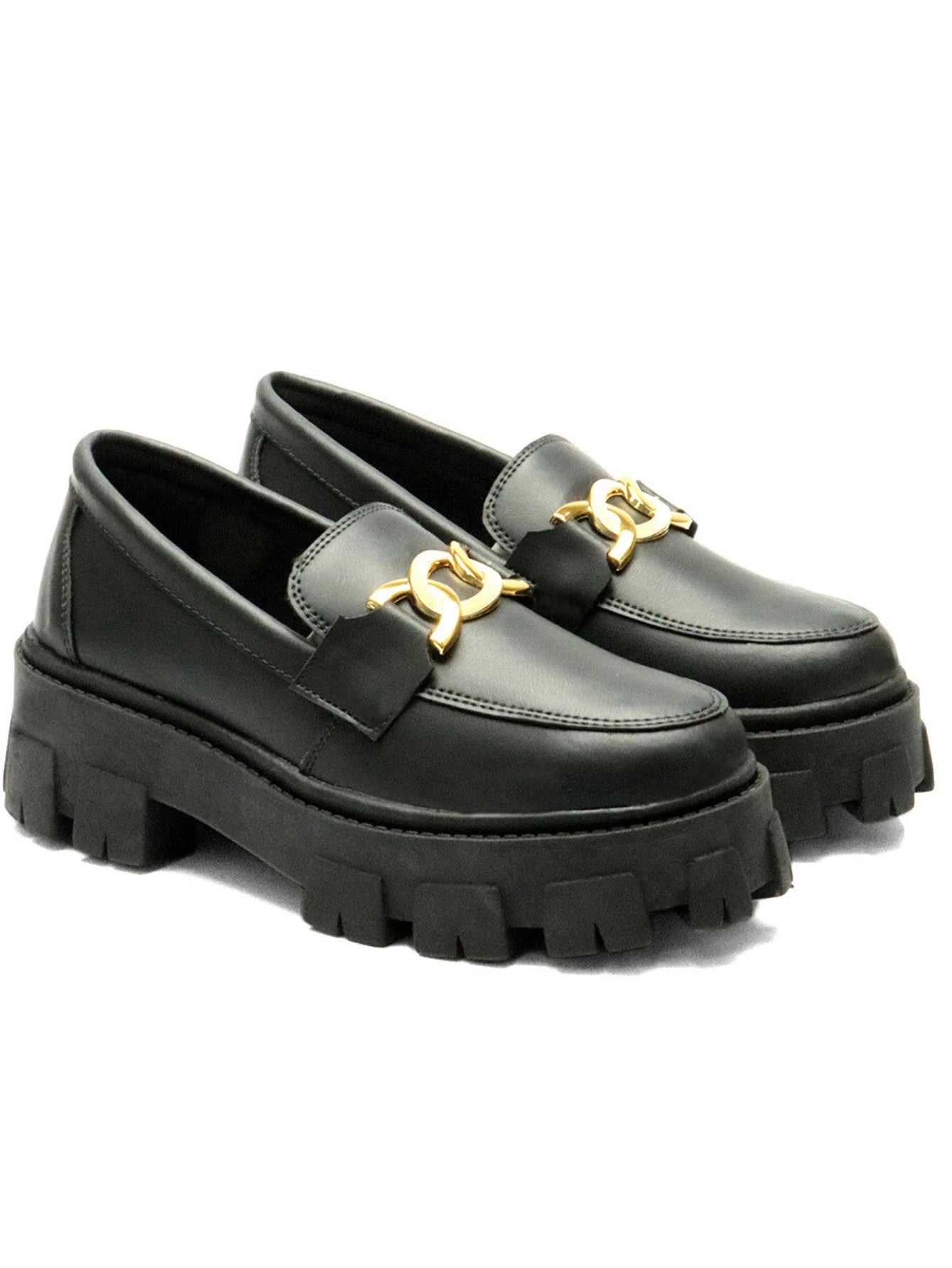 GuGi Mocassim Tratorado Blogueira Feminino Sapato Com Metal Dourado GuGi Com Solado Alto Leve Plataforma 403-GG