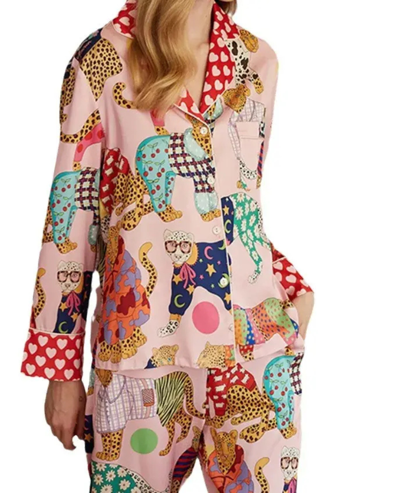 Pijama Feminino em Cetim com Estampa Divertida - Nelima