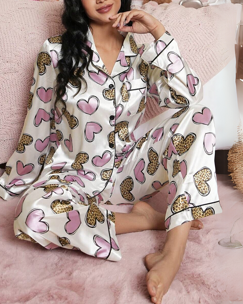 Conjunto de Pijama Feminino de Cetim Estampado - Nelima