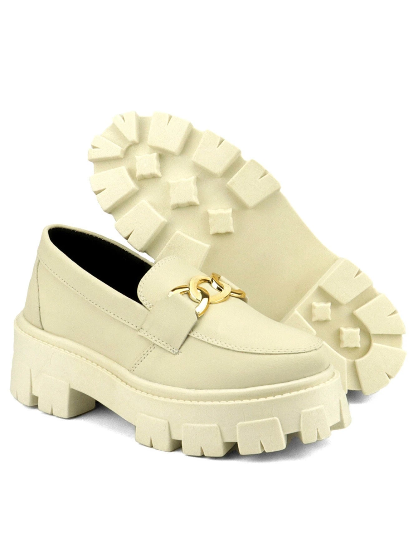 GuGi Mocassim Tratorado Blogueira Feminino Sapato Com Metal Dourado GuGi Com Solado Alto Leve Plataforma 403-GG