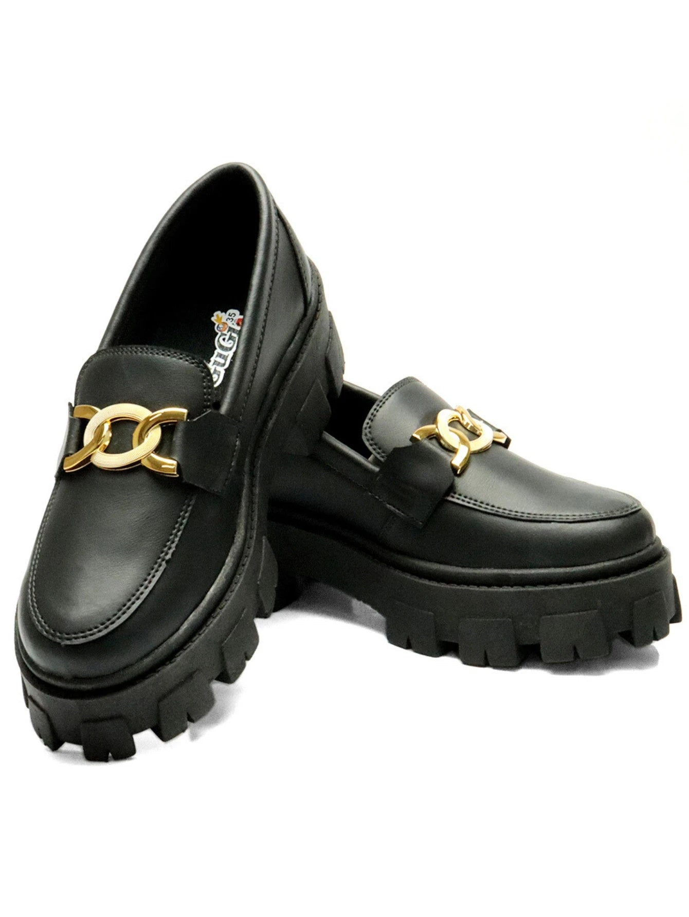 GuGi Mocassim Tratorado Blogueira Feminino Sapato Com Metal Dourado GuGi Com Solado Alto Leve Plataforma 403-GG