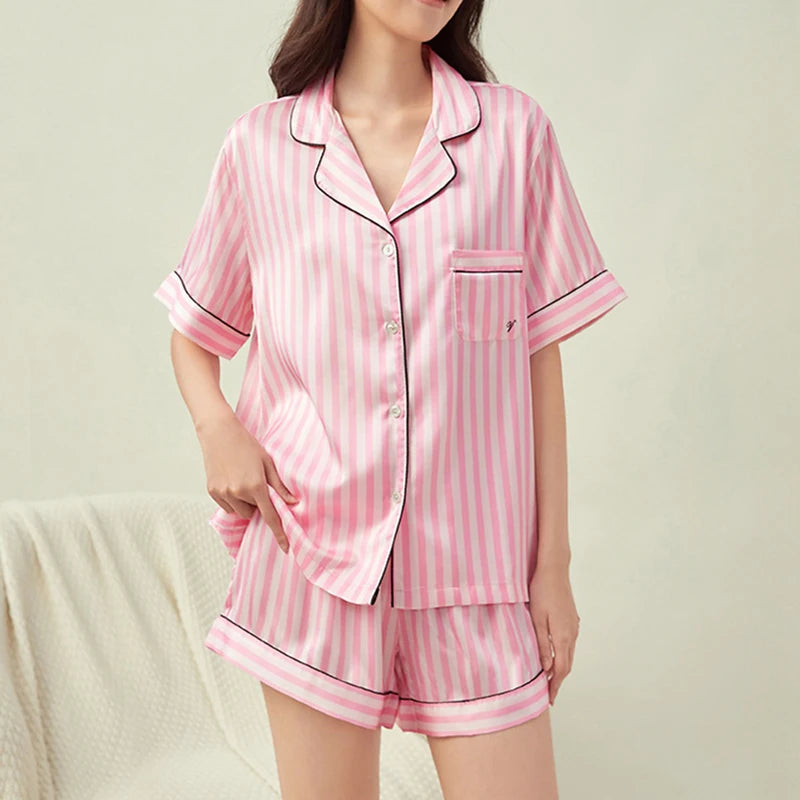 Pijama Feminino Clássico Rosa Listrado - Nelima