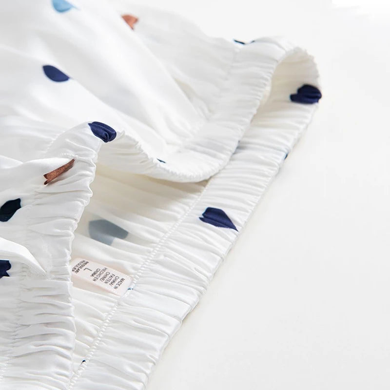 Pijama Feminino de Cetim com Estampa de Corações e Listras - Nelima