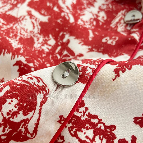 Conjunto de Pijama Feminino Floral Vermelho em Cetim - Nelima