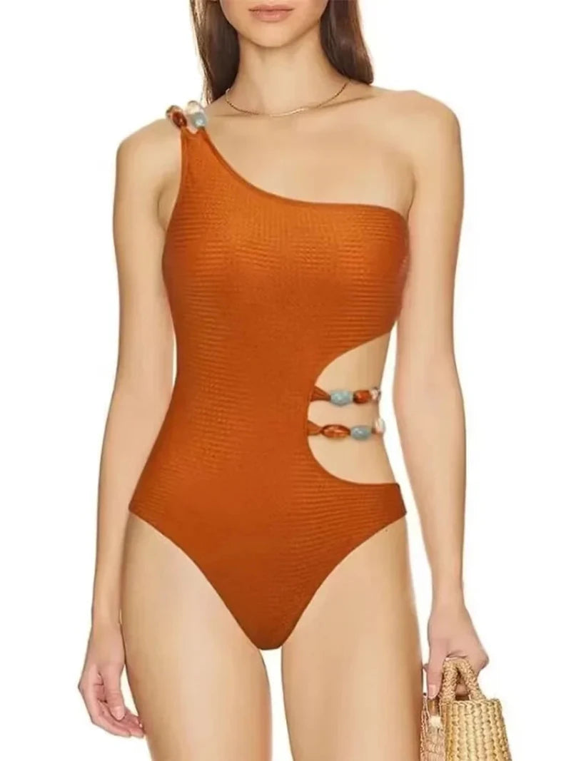 Conjunto Biquíni Caramelo com Pedraria e Saída Assimétrica - Le Belle