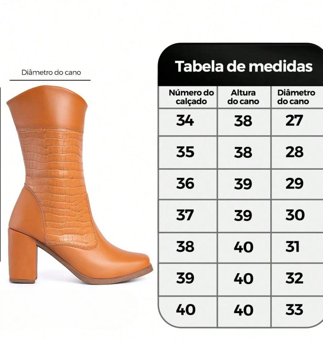 Bota Feminina Cano Médio com Salto Grosso Croco - Nelima