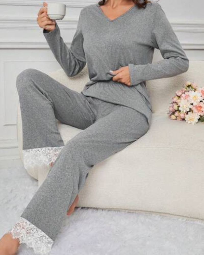 Pijama Casual em Malha com Renda - Nelima