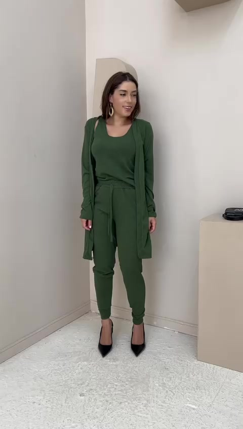 CONJUNTO FEMININO LANZINHA 3 PEÇAS REGATA CARDIGAN E CALÇA