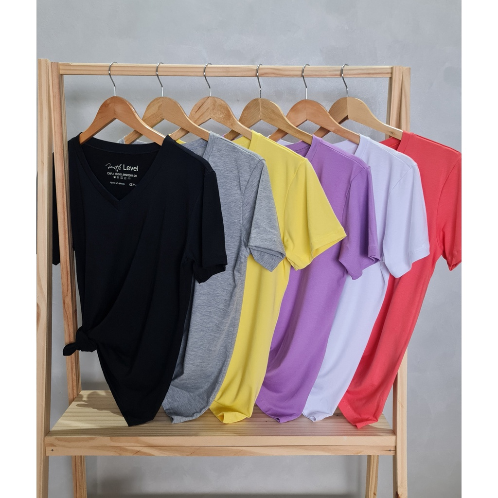 Camiseta Feminina T Shirt Plus Size Gola V Viscolaycra Basica Lisa