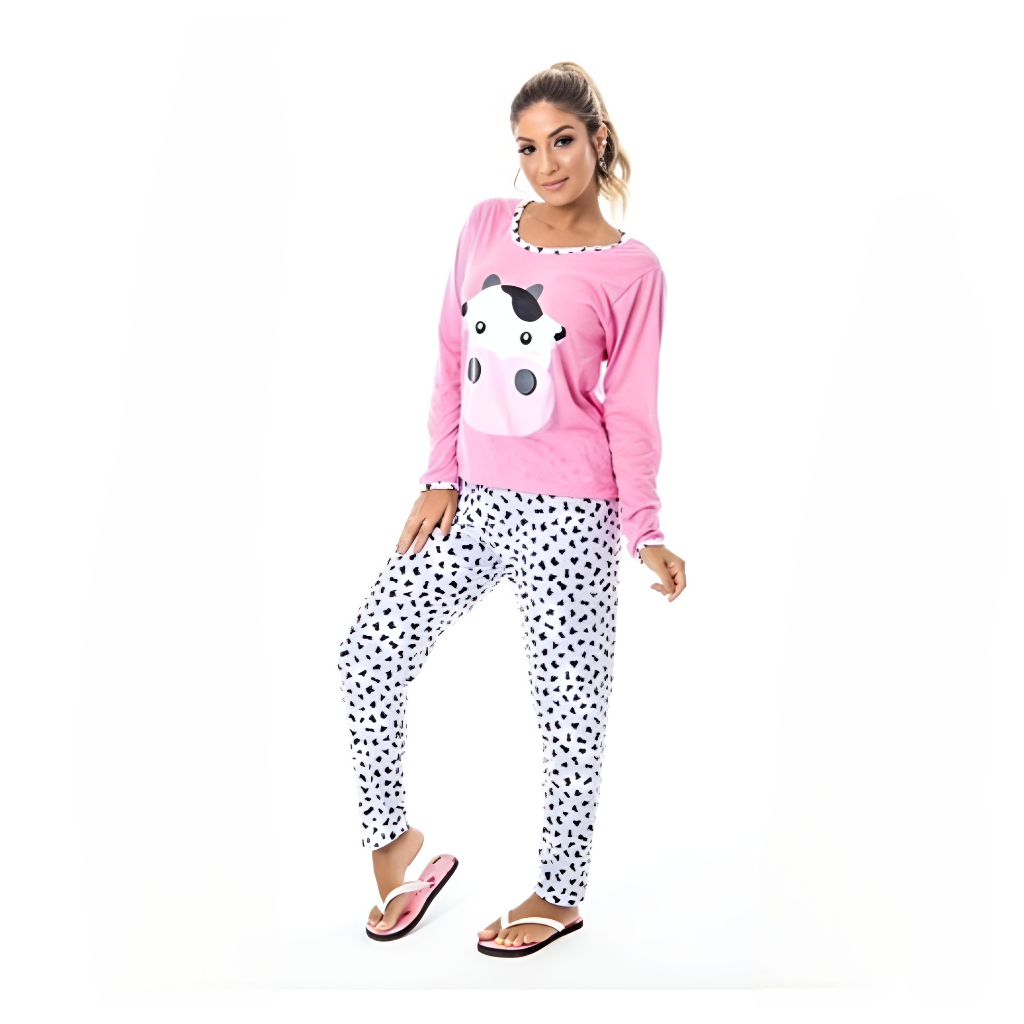 Pijama Feminino Adulto com Estampa Vaquinha - Nelima