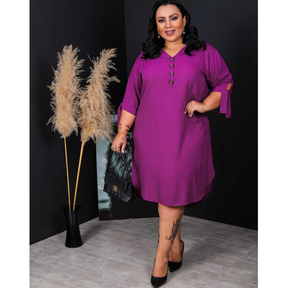 Vestido Chemise Plus Size em Visco Linho – Nelima