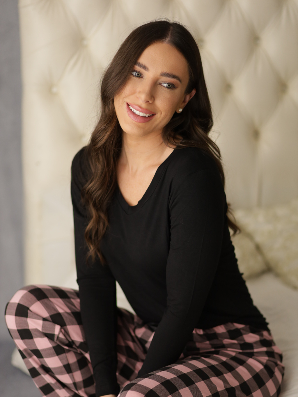 Pijama Xadrez Longo Fechado Feminino Manga Comprida