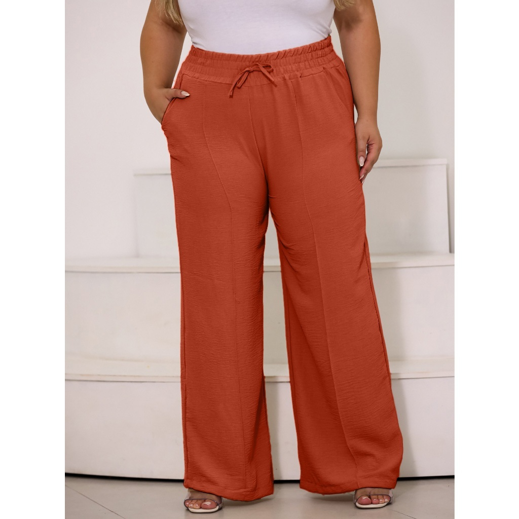 Calça Pantalona Plus Size com Bolsos – Cintura Alta - Nelima