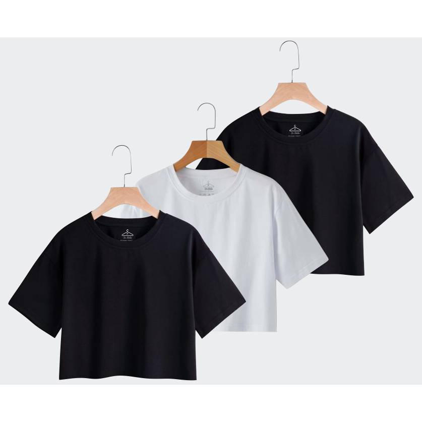Kit 3 Camiseta Feminina Cropped Básica De Malha Algodão