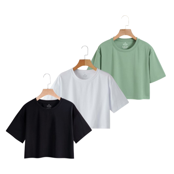 Kit 3 Camisetas Cropped Femininas 100% Algodão – Nelima