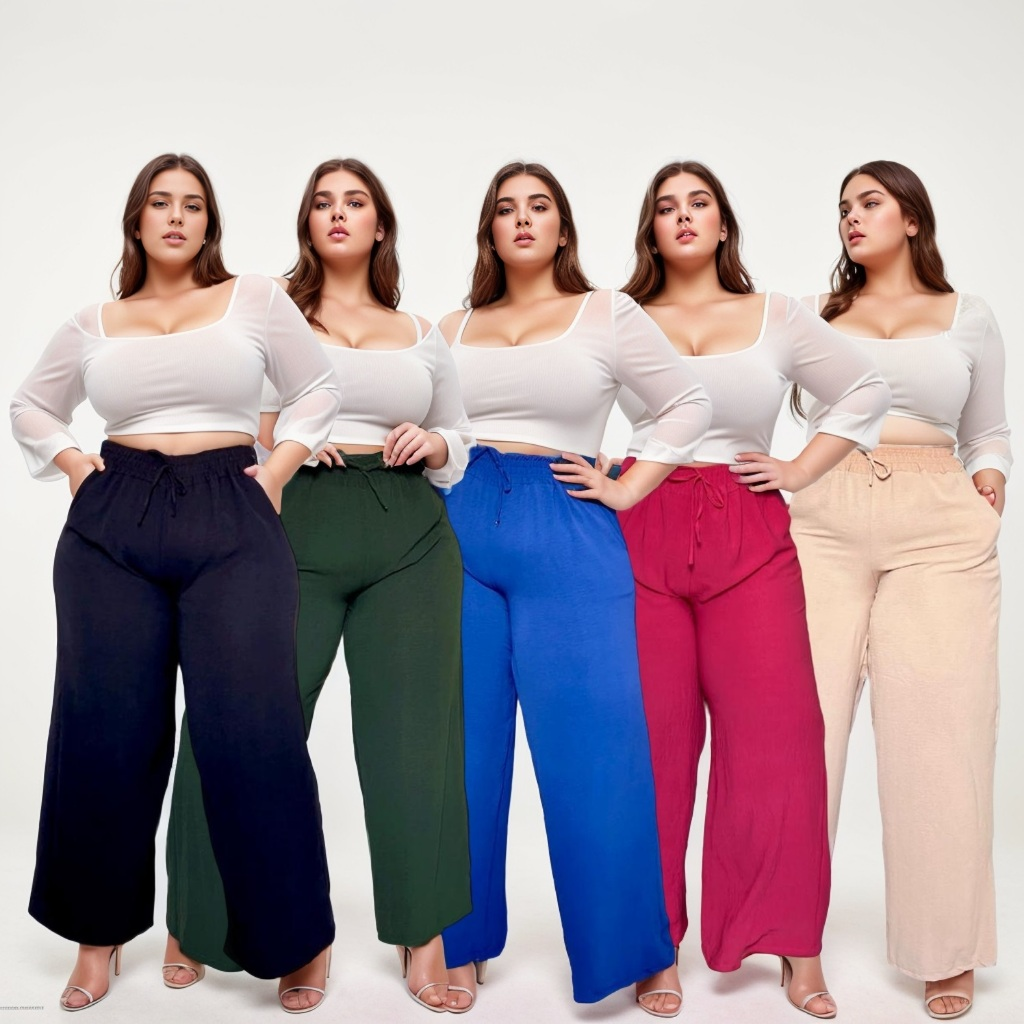 Calça Pantalona Plus Size Feminina Elástico Na Cintura Tecido Duna