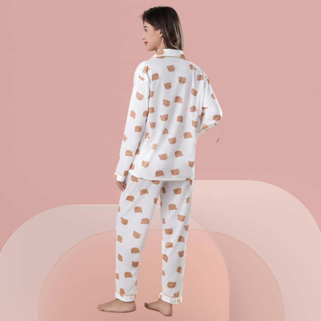 Pijama Feminino de Seda com Manga longa e Calça - Nelima