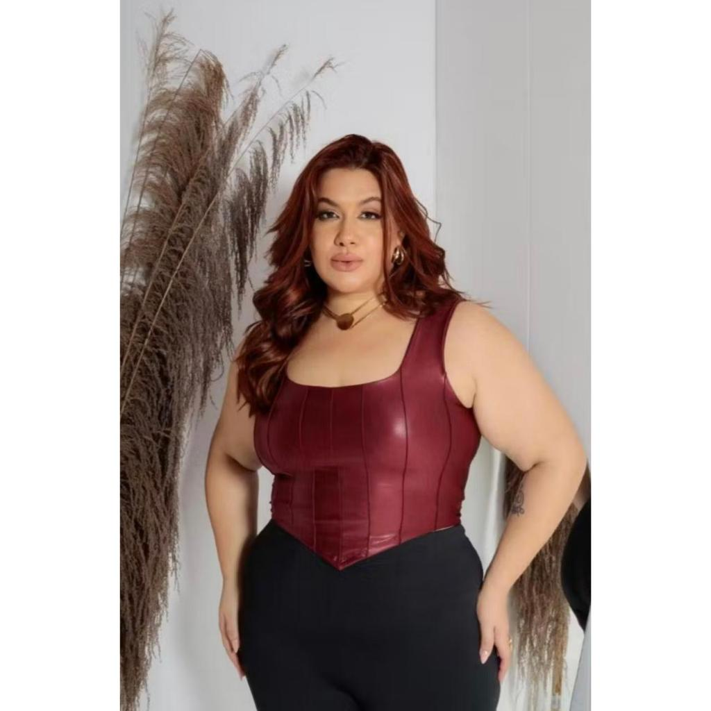 Cropped Alça Feminina Corselet Plus Size Moda Tendencia 2025