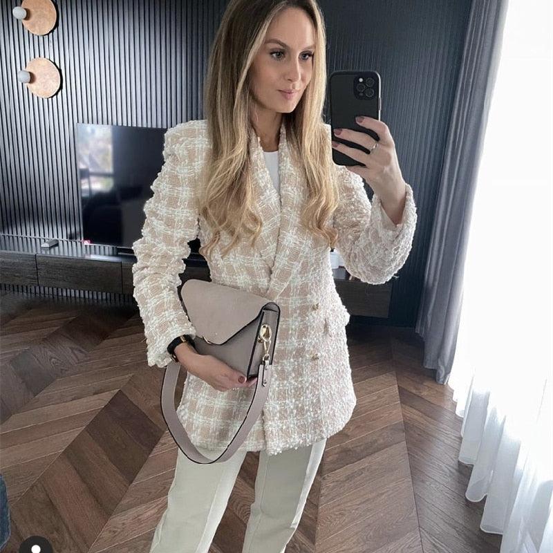 Blazer Feminino Tweed Xadrez - Nelima