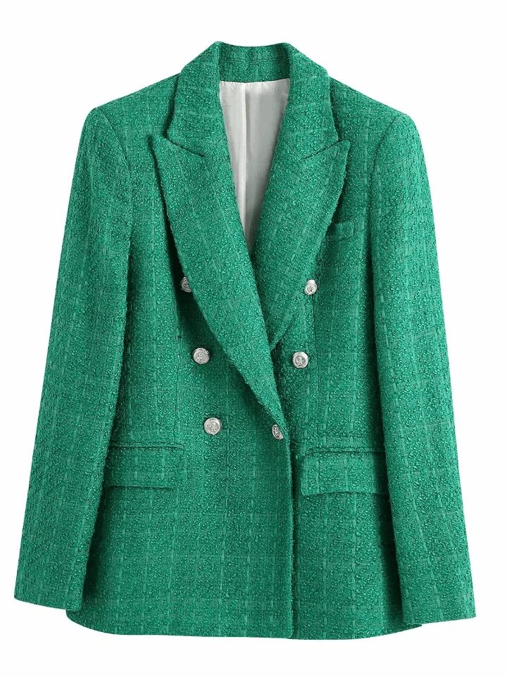 Blazer Feminino Elegante de Tweed com Botões Prateados - Nelima