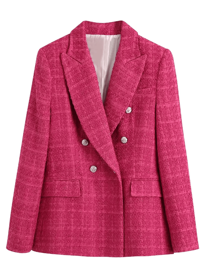 Blazer Feminino Elegante de Tweed com Botões Prateados - Nelima