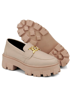 GuGi Mocassim Tratorado Blogueira Feminino Sapato Com Metal Dourado GuGi Com Solado Alto Leve Plataforma 403-GG