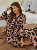 SHEIN Conjunto de Pijama Casual com Recorte em Padrão Abstrato de Cores Contrastantes para Mulheres, Roupas de Outono e Inverno
