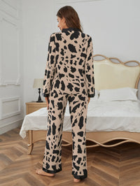 SHEIN Conjunto de Pijama Casual com Recorte em Padrão Abstrato de Cores Contrastantes para Mulheres, Roupas de Outono e Inverno