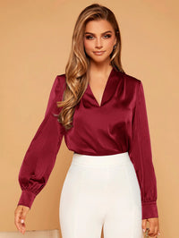 Blusa Feminina em Cetim Vinho – Estilo e Sofisticação com Brilho Acetinado | Nelima Moda